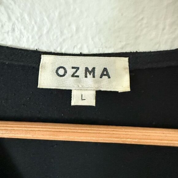 Ozma Mal Pais Duster Dress Size Large Black Raw Silk Cupro Button Front Belted - Picture 12 of 14